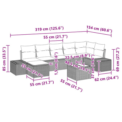 Havesofa Sæt 8 stk. Sort polyrattan