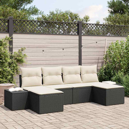 Havesofa Sæt med pude 6 pcs Sort polyrattan