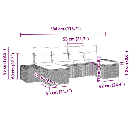 Havesofa Sæt med pude 6 pcs Sort polyrattan