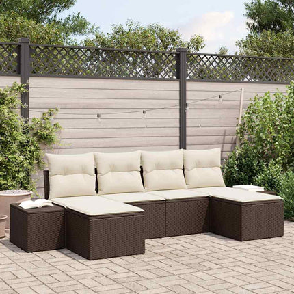 Havesofa Sæt med pude 6 pcs Brun polyrattan
