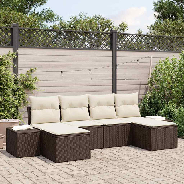 Havesofa Sæt med pude 6 pcs Brun polyrattan