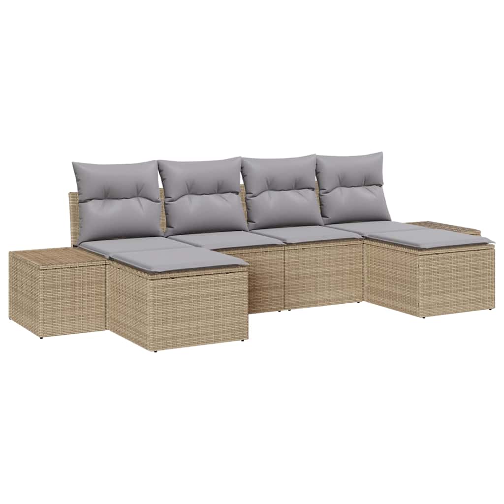 Havesofa Sæt med pude 6 pcs Beige polyrattan