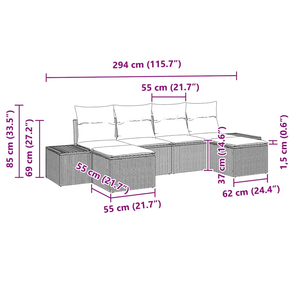 Havesofa Sæt med pude 6 pcs Beige polyrattan