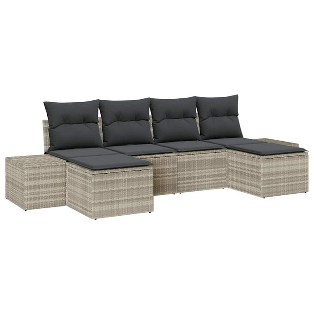 Havesofa Sæt med pude 6 pcs Lysegrå polyrattan