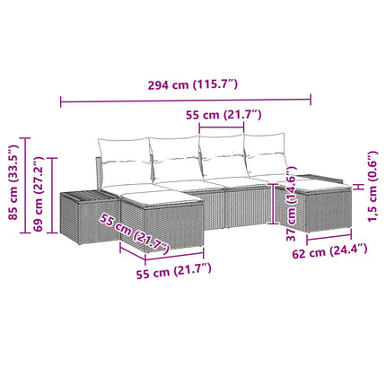 Havesofa Sæt 6 stk. Sort polyrattan