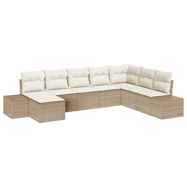 Havesofa Sæt med pude 8 pcs Beige polyrattan