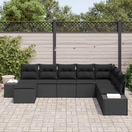 Havesofa Sæt med pude 8 pcs Sort polyrattan