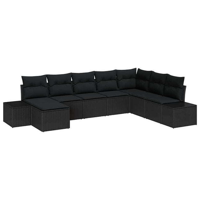 Havesofa Sæt med pude 8 pcs Sort polyrattan