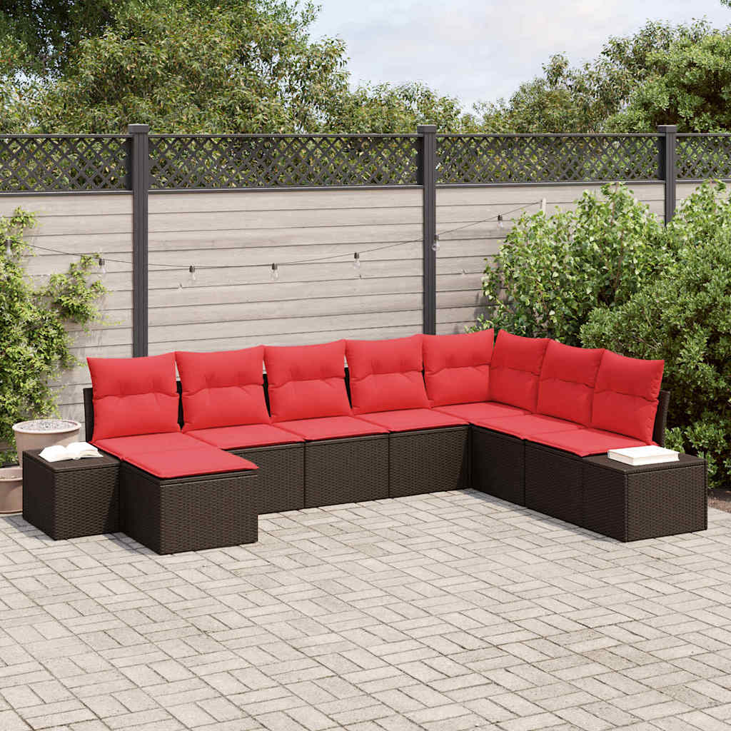 Havesofa Sæt med pude 8 pcs Brun polyrattan