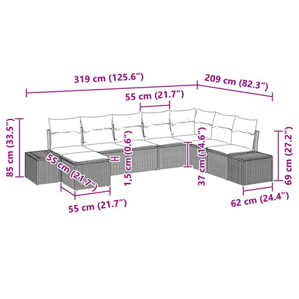 Havesofa Sæt 8 stk. Sort polyrattan