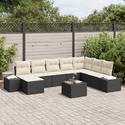 Havesofa Sæt 9 stk. Sort polyrattan