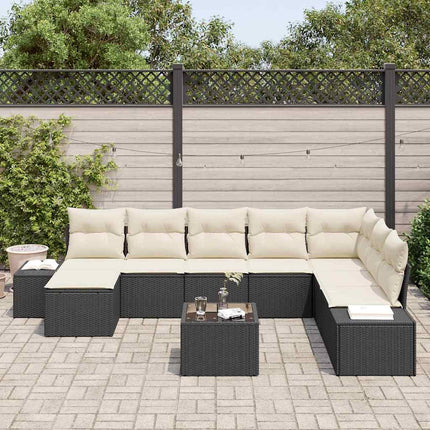 Havesofa Sæt 9 stk. Sort polyrattan