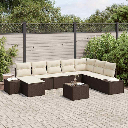 Havesofa Sæt med pude 9 pcs Brun polyrattan