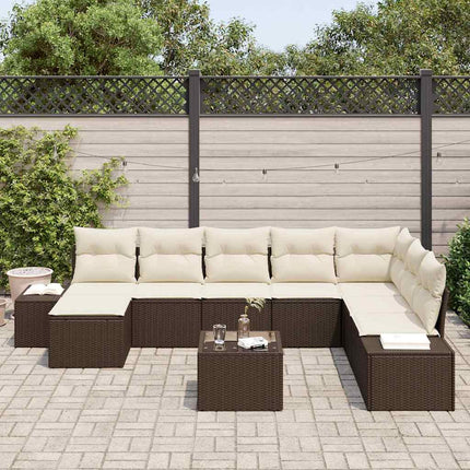 Havesofa Sæt med pude 9 pcs Brun polyrattan