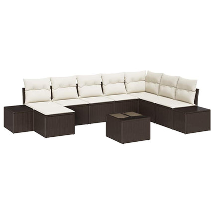 Havesofa Sæt med pude 9 pcs Brun polyrattan