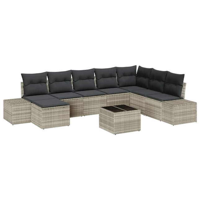Havesofa Sæt med pude 9 pcs Lysegrå polyrattan