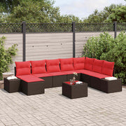 Havesofa Sæt med pude 9 pcs Brun polyrattan