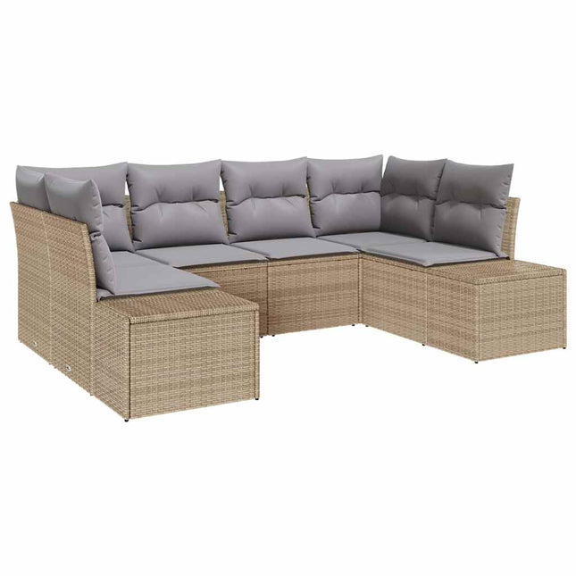 Havesofa Sæt med pude 6 pcs Beige polyrattan