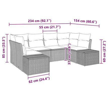 Havesofa Sæt med pude 6 pcs Beige polyrattan