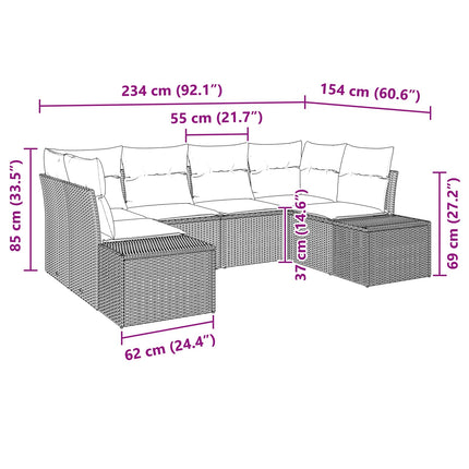 Havesofa Sæt 6 stk. Brun polyrattan
