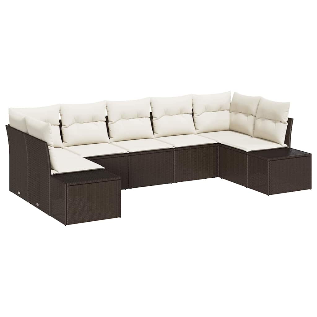 Havesofa Sæt med pude 7 pcs Brun polyrattan