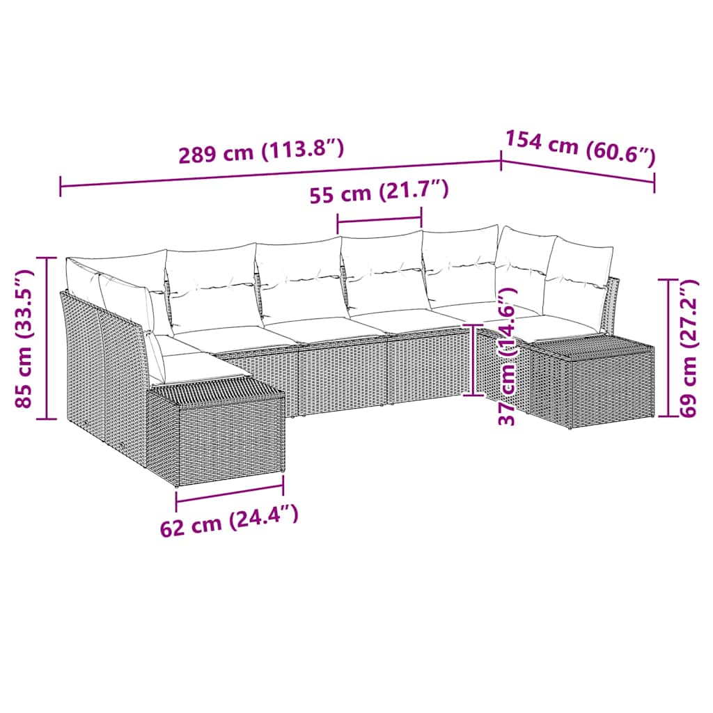 Havesofa Sæt med pude 7 pcs Brun polyrattan