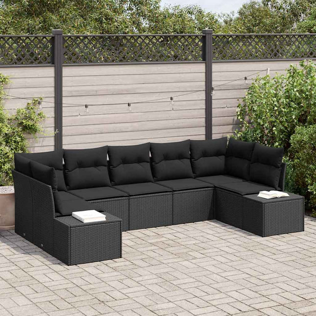 Havesofa Sæt med pude 7 pcs Sort polyrattan