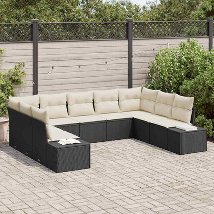 Havesofa Sæt med pude 9 pcs Sort polyrattan