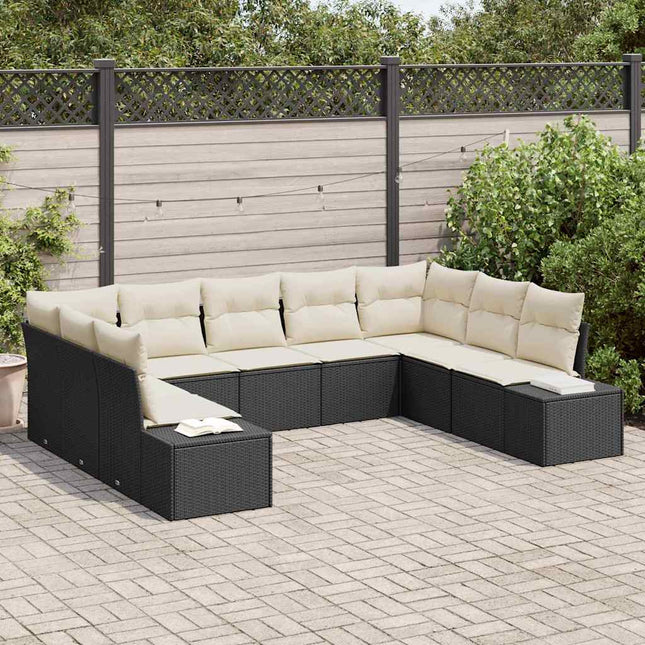 Havesofa Sæt med pude 9 pcs Sort polyrattan