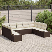 Havesofa Sæt med pude 9 pcs Brun polyrattan