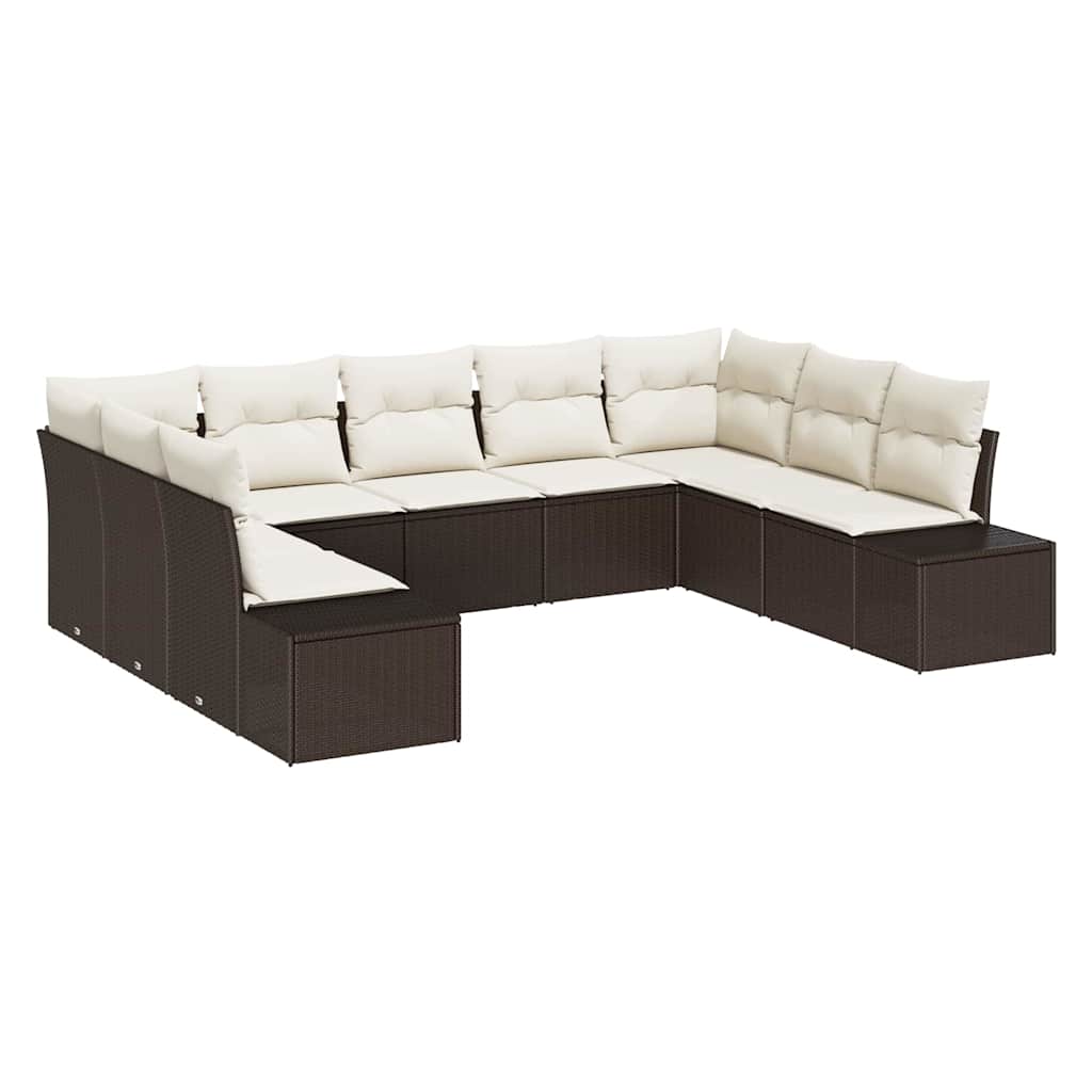 Havesofa Sæt med pude 9 pcs Brun polyrattan