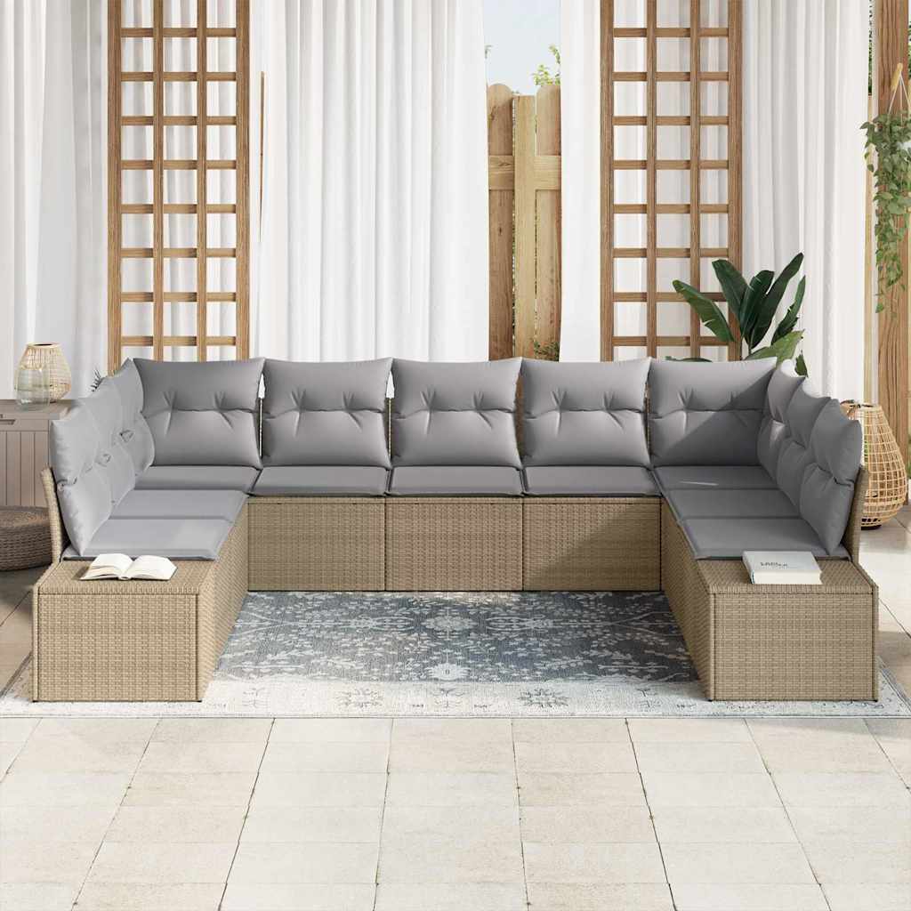 Havesofa Sæt med pude 9 pcs Beige polyrattan