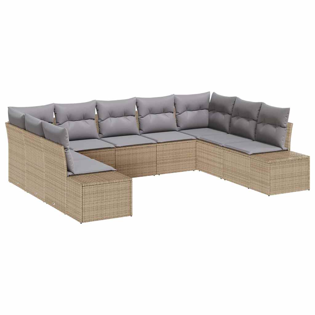 Havesofa Sæt med pude 9 pcs Beige polyrattan