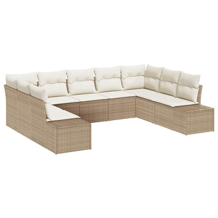 Havesofa Sæt med pude 9 pcs Beige polyrattan