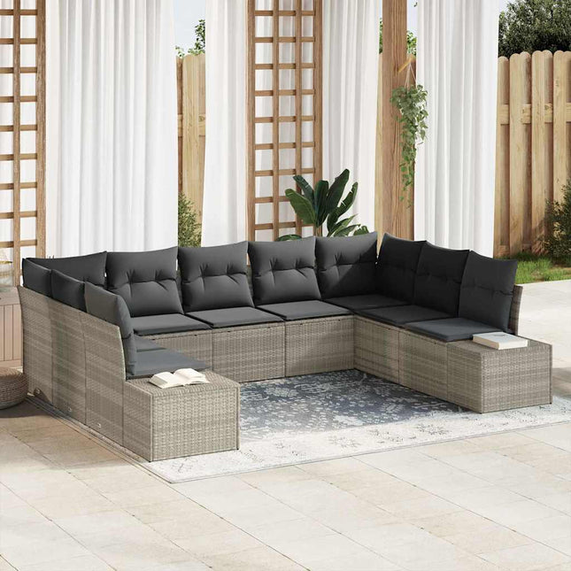 Havesofa Sæt med pude 9 pcs Lysegrå polyrattan