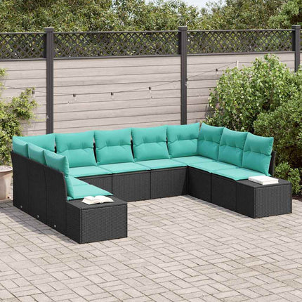 Havesofa Sæt 9 stk. Sort polyrattan