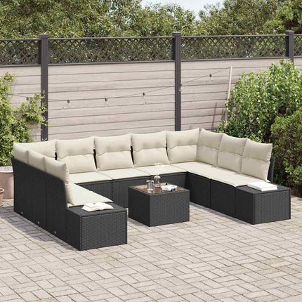 Havesofa Sæt med pude 10 pcs Sort polyrattan
