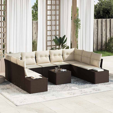 Havesofa Sæt 10 stk. Brun polyrattan