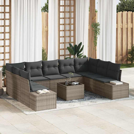 Havesofa Sæt med pude 10 pcs Grå polyrattan