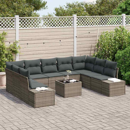 Havesofa Sæt med pude 10 pcs Grå polyrattan
