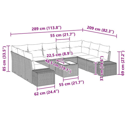 Havesofa Sæt 10 stk. Beige polyrattan