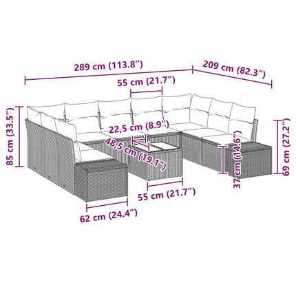 Havesofa Sæt 10 stk. Sort polyrattan