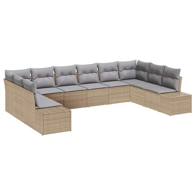 Havesofa Sæt med pude 10 pcs Beige polyrattan