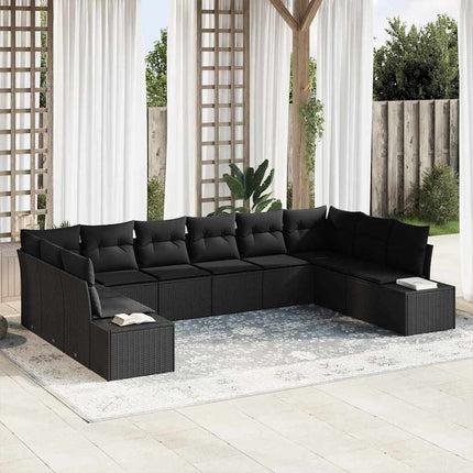 Havesofa Sæt med pude 10 pcs Sort polyrattan