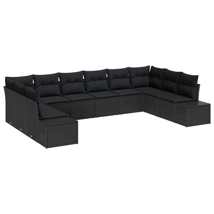Havesofa Sæt med pude 10 pcs Sort polyrattan