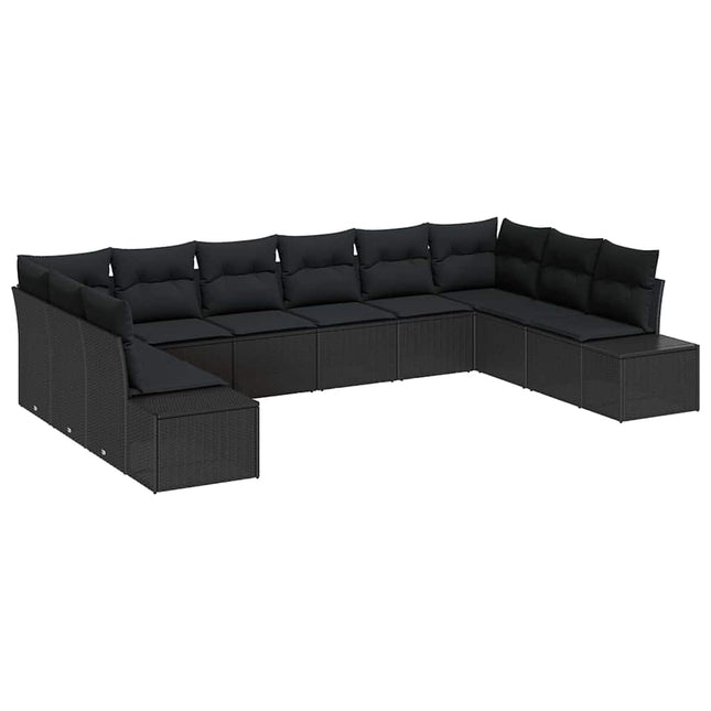 Havesofa Sæt med pude 10 pcs Sort polyrattan