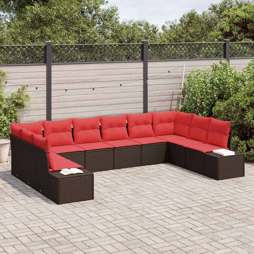 Havesofa Sæt med pude 10 pcs Brun polyrattan