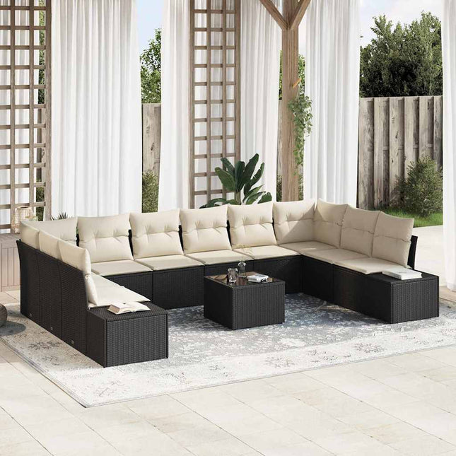 Havesofa Sæt med pude 11 pcs Sort polyrattan