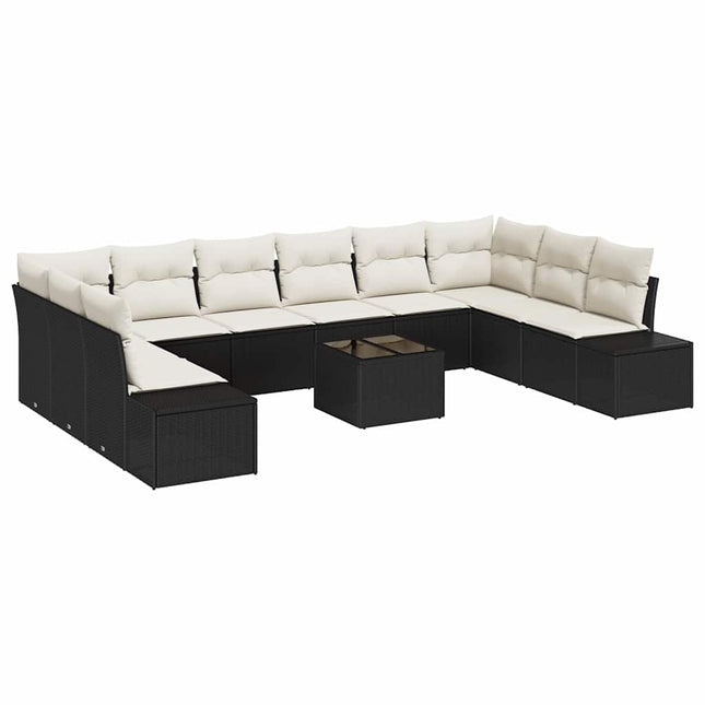 Havesofa Sæt med pude 11 pcs Sort polyrattan