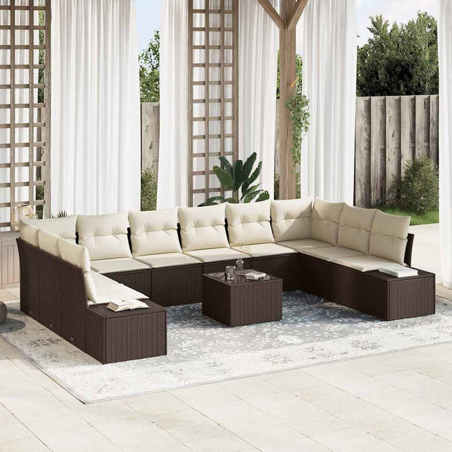 Havesofa Sæt med pude 11 pcs Brun polyrattan